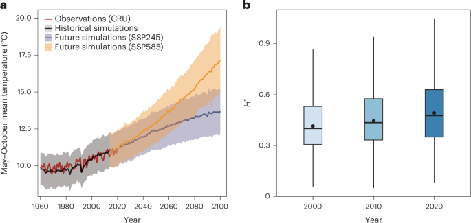 Boreal tree species diversity increases with global warming but is reversed by extremes