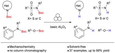 Mechanochemical deprotection of t-butoxycarbonyl (Boc) group using basic alumina