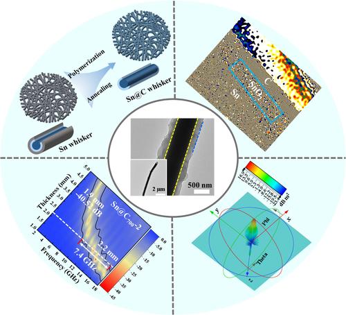 Novel cable-like tin@carbon whiskers derived from the Ti2SnC MAX phase for ultra-wideband electromagnetic wave absorption