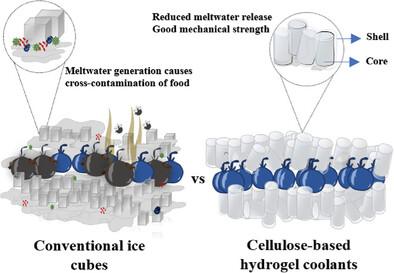 Sustainable and Robust Cellulose-Based Core–Shell Hydrogels Recycled from Waste Cotton Fabrics as High-Performance Food Coolants