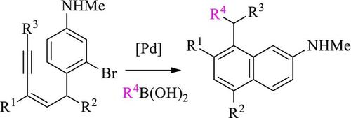 Preparation of naphthalenes via Pd-catalyzed annulation of 5-(2-bromophenyl)pent-3-en-1-ynes under Suzuki-Miyaura coupling conditions