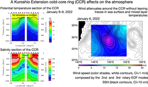 Kuroshio Extension cold-core ring and wind drop-off observed in 2021–2022 winter