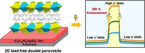 Photo-Excited Switching and Enhancement of Dielectric Properties in Two-Dimensional Double Perovskite Phase Transition Thin Films