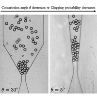 Role of the constriction angle on the clogging by bridging of suspensions of particles