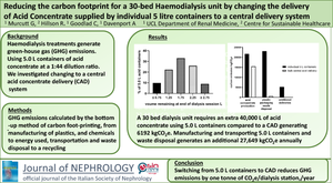 Reducing the carbon footprint for a 30-bed haemodialysis unit by changing the delivery of acid concentrate supplied by individual 5 L containers to a central delivery system