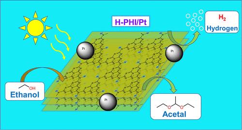 Simultaneous Photocatalytic Production of H2 and Acetal from Ethanol with Quantum Efficiency over 73% by Protonated Poly(heptazine imide) under Visible Light