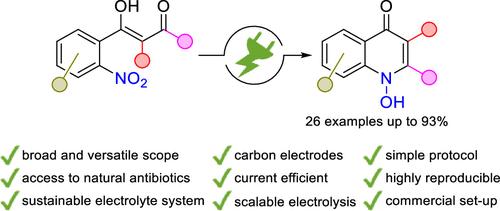 Highly Selective Electrosynthesis of 1H-1-Hydroxyquinol-4-ones–Synthetic Access to Versatile Natural Antibiotics