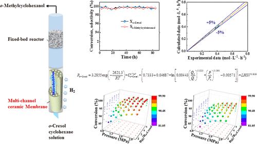 Experimental and Kinetic Model for Enhanced Liquid-Phase Hydrogenation of o-Cresol in a Distributor-Type Multichannel Ceramic Membrane Reactor