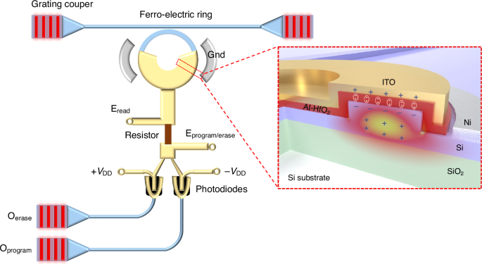 Non-volatile photonic-electronic memory via 3D monolithic ferroelectric-silicon ring resonator