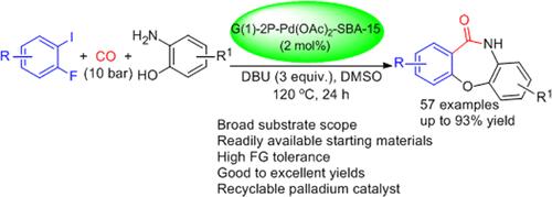 Carbonylative Cyclization of 2-Iodofluorobenzenes and 2-Aminophenols with Recyclable Palladium-Complexed Dendrimers on SBA-15: One-Pot Synthesis of Dibenzoxazepinones