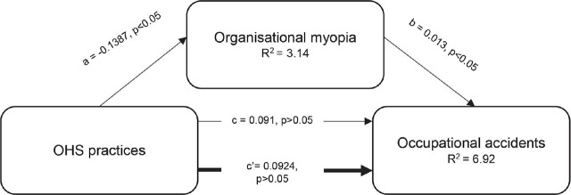 Does organisational myopia mediate the effect of occupational health and safety practices on the risk of occupational accidents in Turkish healthcare institutions?