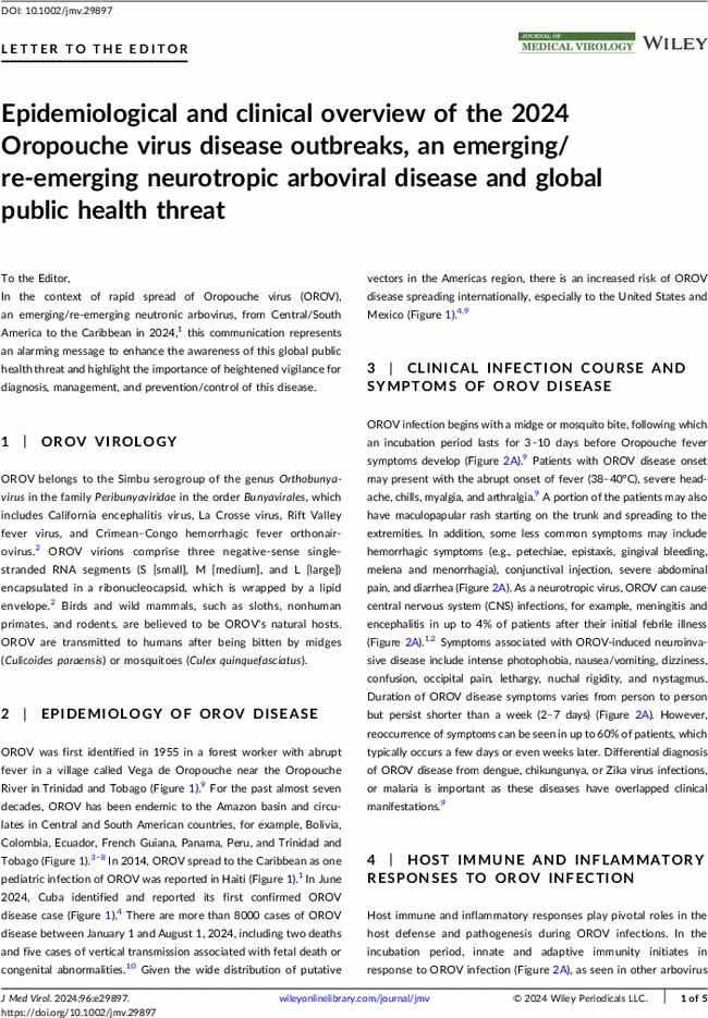 Epidemiological and clinical overview of the 2024 Oropouche virus disease outbreaks, an emerging/re-emerging neurotropic arboviral disease and global public health threat