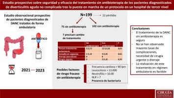 Estudio prospectivo sobre la seguridad y la eficacia del tratamiento sin antibioterapia de los pacientes diagnosticados de diverticulitis aguda no complicada tras la puesta en marcha de un protocolo en un hospital de tercer nivel