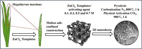 Molten salt-confined construction of biocarbon 2D based on Megathyrsus Maximus biomass for high-performance symmetric supercapacitor