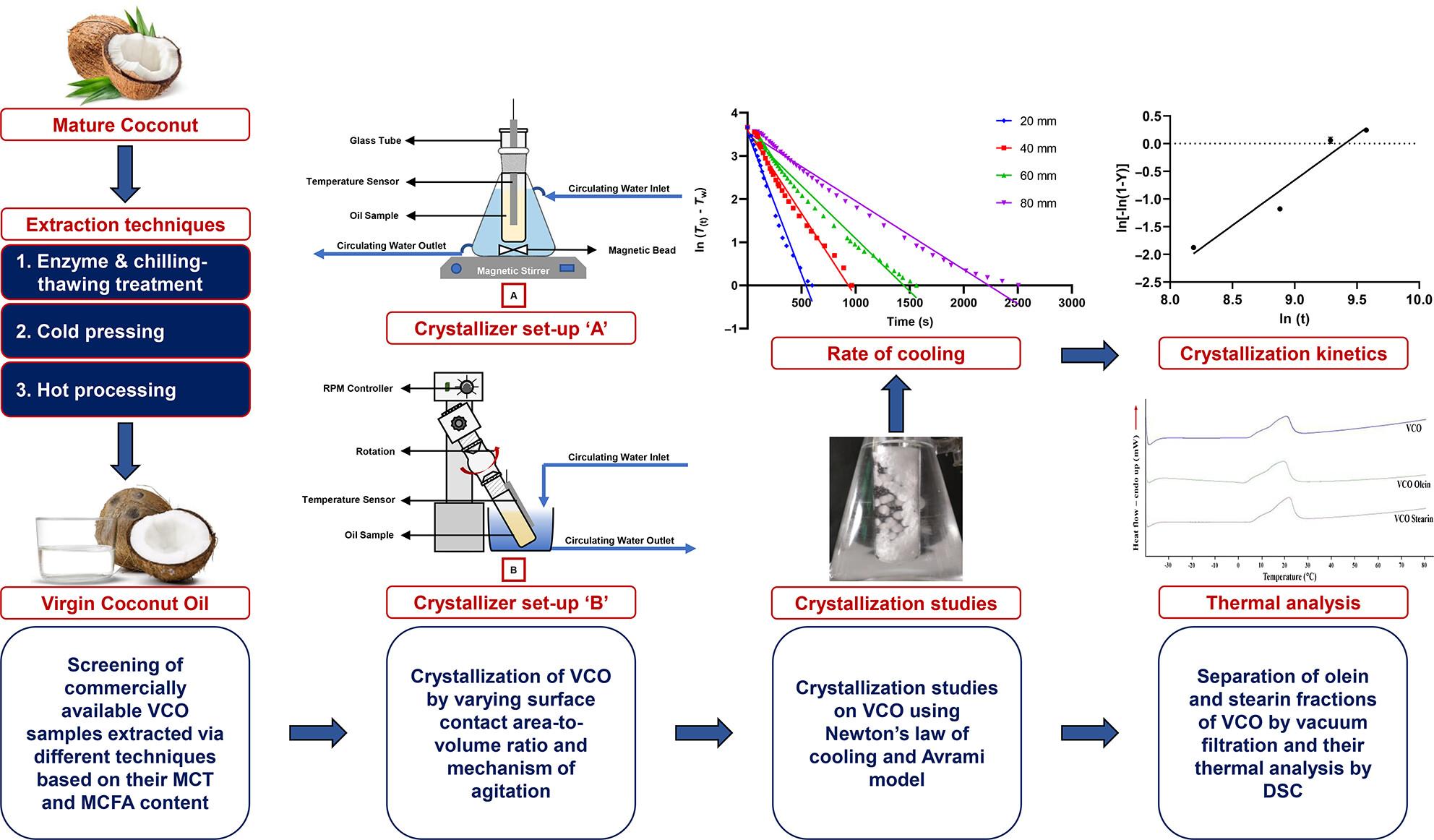 Solvent-free crystallization for fractionation of virgin coconut oil: Effect of process conditions on kinetics and crystal properties