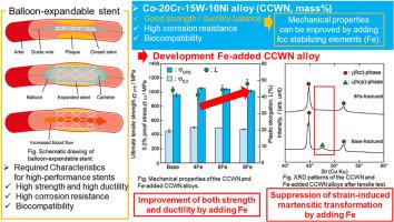 Effects of Fe addition on the mechanical and corrosive properties of biomedical Co-Cr-W-Ni alloys for balloon-expandable stents