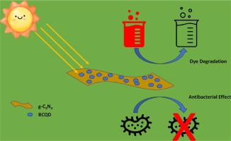 Hydrothermal synthesis of BCQD@g-C3N4 nanocomposites supporting environmental sustainability: Organic dye removal and bacterial inactivation