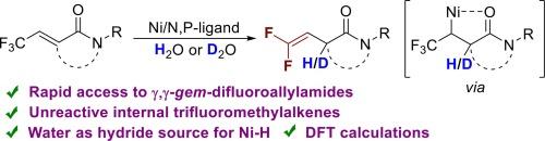 Nickel-catalyzed directed hydrodefluorination by using water as a hydride source