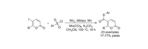 Nickel-catalyzed thiocarbonylation for the synthesis of thioesters-functionalized 2H-pyrones with sulfonyl chlorides as the sulfur sources