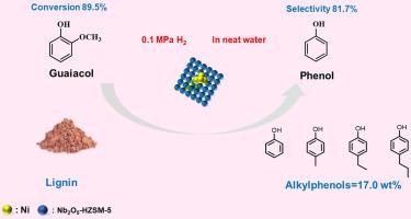 Hydrogenolysis of guaiacol and lignin to phenols over Ni/Nb2O5HZSM-5 catalyst