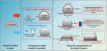 Magnetically actuated droplet/marble transportation with tailored surface wettability