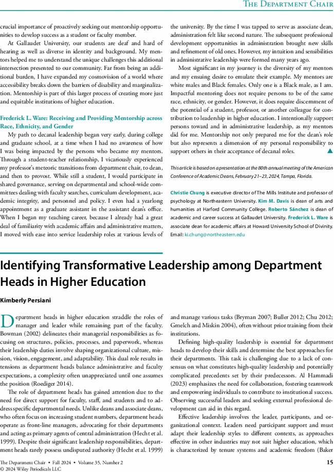 Identifying Transformative Leadership among Department Heads in Higher Education