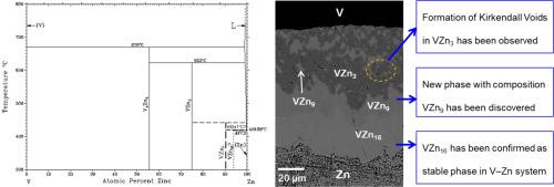 Phase evolutions and the growth of Kirkendall voids in the V–Zn system