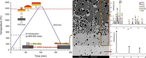 Synthesis of complex concentrated silicide coatings via reactive melt-infiltration: Exploring interfacial phenomena between Si-B melt and MoNbTaW high-entropy alloy