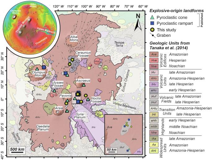 Mildly explosive eruptions at Martian low-shield volcanoes