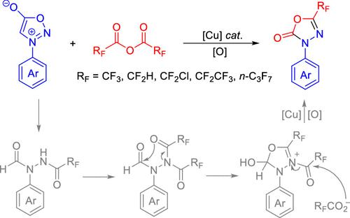 Copper-Catalyzed Oxidative Synthesis of 3-Aryl-5-fluoroalkyl-1,3,4-oxadiazol-2(3H)-ones Using Perfluorocarboxylic Anhydride as a Reagent