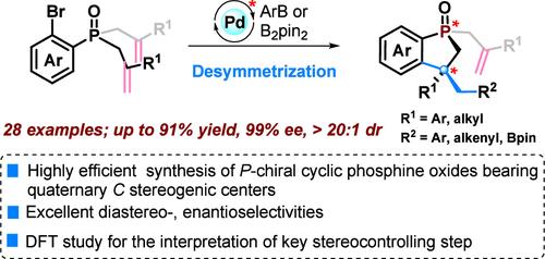 Enantioselective Synthesis of P-Chiral Phosphine Oxides Bearing an All-Carbon Quaternary Stereogenic Center via Palladium-Catalyzed Domino Heck–Suzuki Reaction