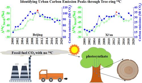Identification of Urban Carbon Emission Peaks through Tree-Ring 14C