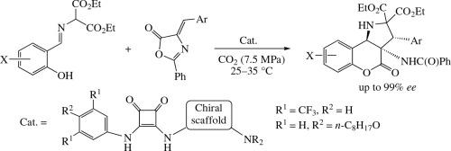 Organocatalytic domino formation of (3R,3aS,9bR)-configured 3-aryl-3a-benzamido-1,3a,4,9b-tetrahydrochromeno[4,3-b]pyrroles in carbon dioxide medium