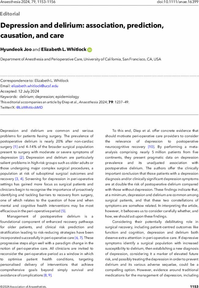 Depression and delirium: association, prediction, causation, and care