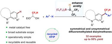 Green and controllable synthesis of symmetrical and unsymmetrical difluoromethylated diarylmethanes via a direct bisarylation strategy enabled by an HFIP–B(C6F5)3 adduct†