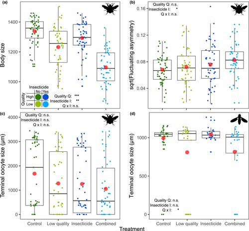 Insecticide and low food quality treatments reduce health and pollination services of two key pollinator taxa