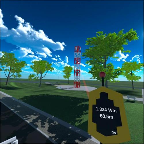 Virtual reality for training on measuring human exposure to electromagnetic fields around cellular base stations