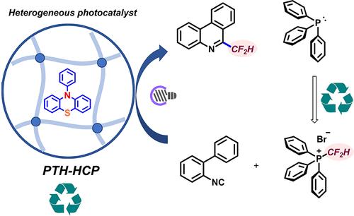 N-Phenylphenothiazine-based Hyper-cross-linked Polymers for Recyclable, Heterogeneous Photocatalysis of Organic Transformations: A Strategy to Access 6-Difluoromethyl-phenanthridines