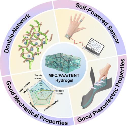 Bismuth Sodium Titanate-Enhanced Microfibrillated Cellulose/Poly(acrylic acid) Double-Network Piezoelectric Hydrogel for a Self-Powered, Flexible, and Durable Strain Sensor