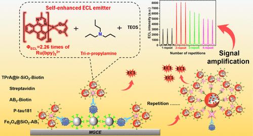 Multiple-Signal Amplification Strategy to Fabricate an Ultrasensitive Electrochemiluminescence Magnetic Immunosensor for Detecting Biomarkers of Alzheimer’s Disease via Iridium-Based Self-Enhancing Nanoemitters