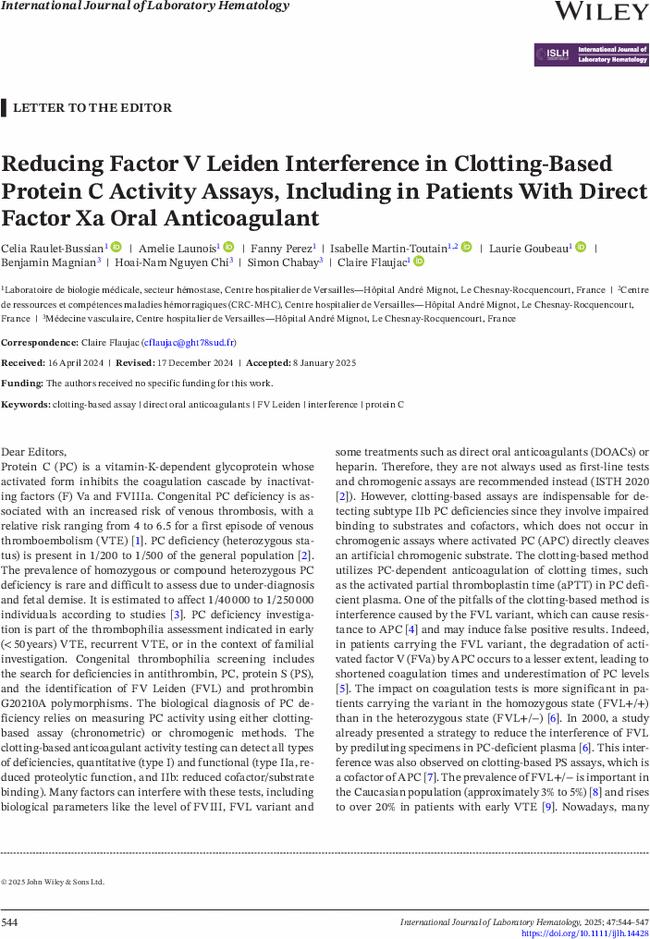 Reducing Factor V Leiden Interference in Clotting-Based Protein C Activity Assays, Including in Patients With Direct Factor Xa Oral Anticoagulant