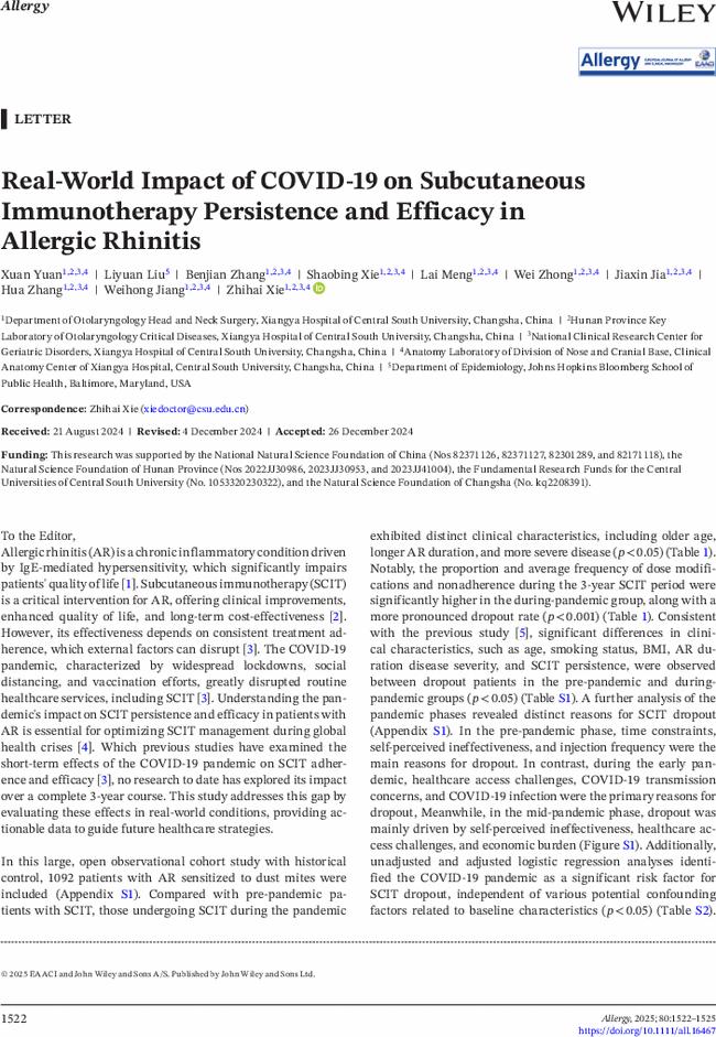 Real-World Impact of COVID-19 on Subcutaneous Immunotherapy Persistence and Efficacy in Allergic Rhinitis