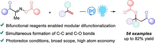 Photoredox-Catalyzed Alkene Acylesterification with Acyloxime Esters via C–C and Tertiary C–O Bond Formation