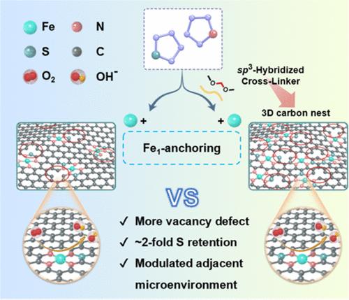 Manipulating the Adjacent Microenvironment of Atomically Dispersed FeN4 Sites via Cross-Link-Induced 3D Carbon Nest for Efficient Oxygen Reduction