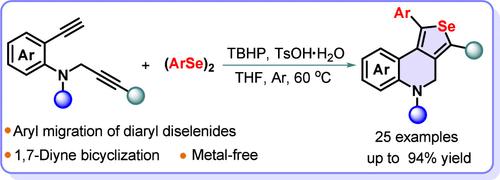 Radical-Triggered Bicyclization and Aryl Migration of 1,7-Diynes with Diphenyl Diselenide for the Synthesis of Selenopheno[3,4-c]quinolines