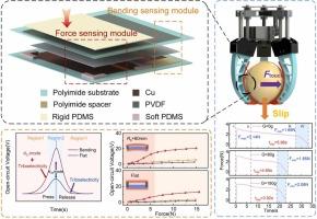 A tribo-piezoelectric coupled sensor for force and slip detection in soft grippers