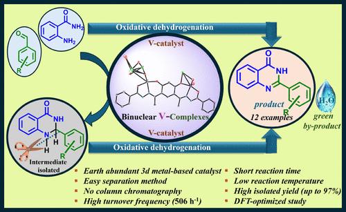 Symmetrical Bis-Hydrazone Ligand-Based Binuclear Oxido/Dioxido-Vanadium(IV/V) Complexes: Synthesis, Reactivity, and Catalytic Applications for the Synthesis of Biologically Potent 2-Phenylquinazolin-4-(3H)-ones