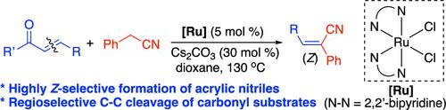Stereoselective Synthesis of (Z)-Acrylic Nitriles from the Ruthenium-Catalyzed Coupling Reaction of Nitriles with Unsaturated Carbonyl Compounds via C–C Bond Cleavage