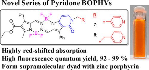 Introducing Pyridone[α]-Fused BOPHYs as Red-Shifted Bright Fluorophore Potentially Useful as Non-fullerene Acceptors in Donor–Acceptor Dyads