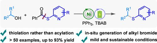 Nickel-Catalyzed Electroreductive Sulfuration of Alkyl Alcohols with Pyridyl Thioesters
